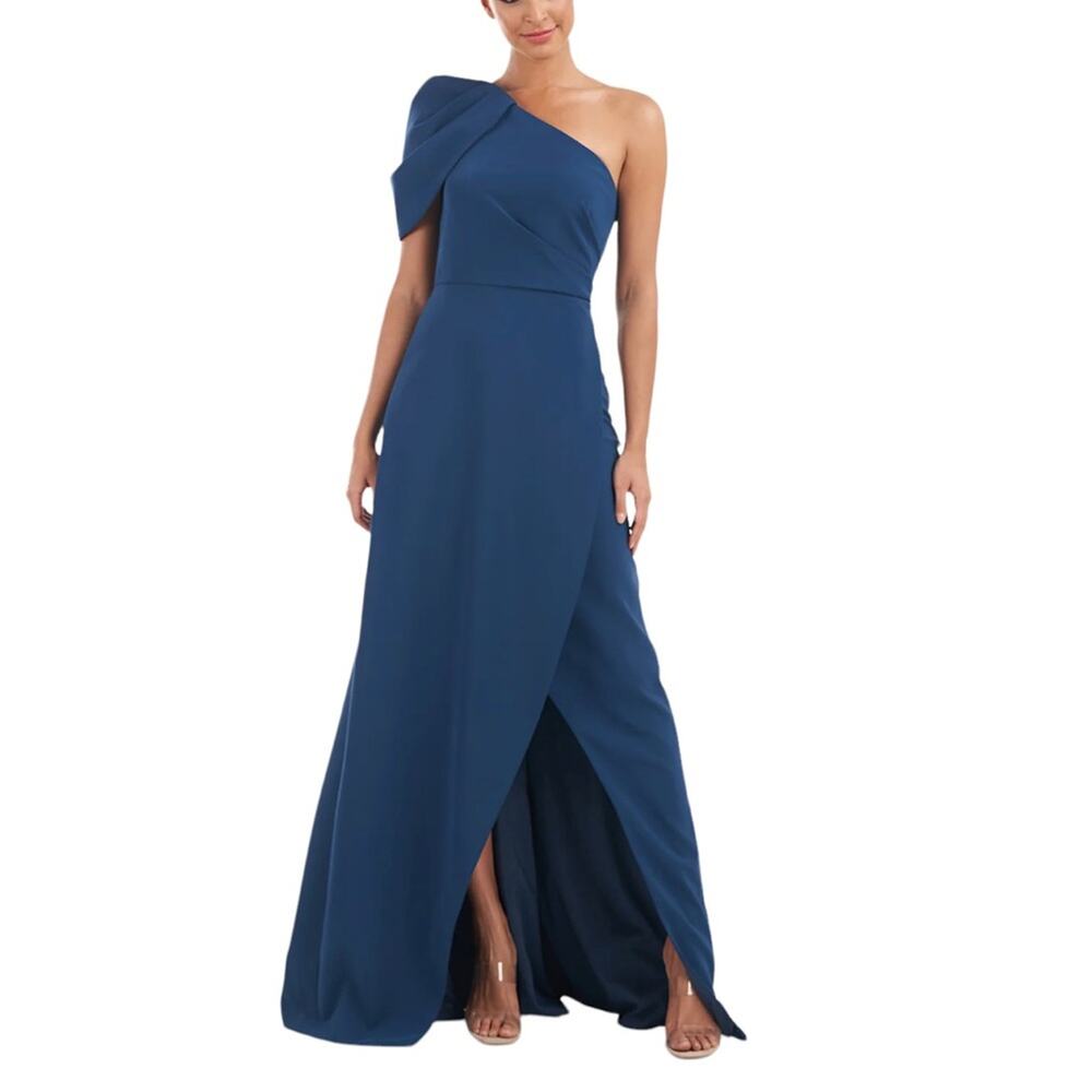 NWT KAY UNGER NEW YORK Teal Briana One Shoulder Draped Gown Women’s - Picture 12 of 12